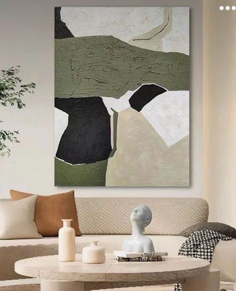 Artwork Behind Sofa, Diy Painted Vases, Painting Room Decor, Boho Wand, Painting Black And White, White Abstract Painting, Painting Room, Green Painting, Wall Art Green