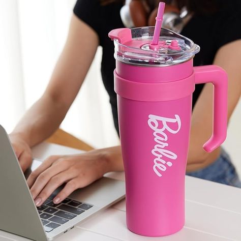 Amazon.com | MINISO Barbie Collection Steel Cup with Handle and Straw (1600mL) - Stylish and Sustainable Drinkware for Barbie Enthusiasts: Tumblers & Water Glasses Barbie Cups, Pink Stanley, Stanley Cups, Water Glasses, Barbie Collection, Stanley Cup, Stainless Steel Tumblers, Drinkware, Straw