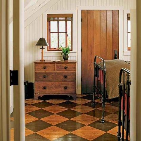 Don't just paint wood floors. STAIN THEM. | 7 Daring DIY Decor Ideas You've Never Seen Before Paint Wood Floors Ideas, Staining Wood Floors, Checkered Floor, Painted Wood Floors, Floor Stain, Painted Floor, Flooring Inspiration, Painted Floors, Floor Design