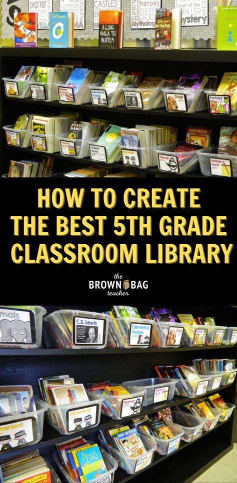 Without hesitation, my library is the most important part of our classroom. In 5th grade, my students never had a designated library time, so many times my classroom library was the only one my 90 5th grade friends would see. Additionally, I want students leaving my classroom knowing that reading is amazing and there is always a book for them! #5thgradeclassroom #classroomlibrary Upper Elementary Classroom Library, Classroom Library Middle School, 5th Grade Reading Classroom Setup, 5th Grade Ela Classroom Setup, 4th Grade Classroom Library, Class Library Ideas, 5th Grade Reading Classroom, Class Library Organization, Classroom Library Rules