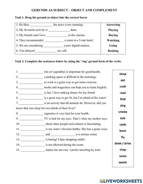 Gerunds Worksheet, Gerund Exercises, Subject Object, Covalent Bonding, Scientific Notation, The Worksheet, Eighth Grade, English As A Second Language (esl), English As A Second Language