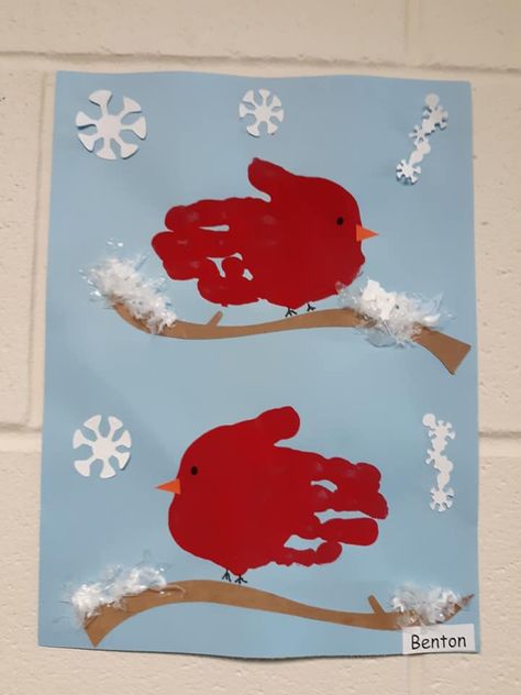 Snow Theme Crafts For Preschool, Preschool Craft January, Winter Animals For Preschool, Fun Winter Crafts For Preschoolers, Winter Decor Preschool, Handprint Birds Preschool, Winter Art Activity Preschool, Kindergarten Crafts Winter, Crafts For January For Toddlers