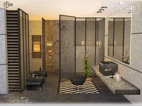 Simple Bathroom Designs, Black Hairstyle, Mod Furniture, Simple Bathroom Decor, Sims Packs, The Sims 4 Pc, Sims 4 Bedroom, Keep Life Simple, Casas The Sims 4