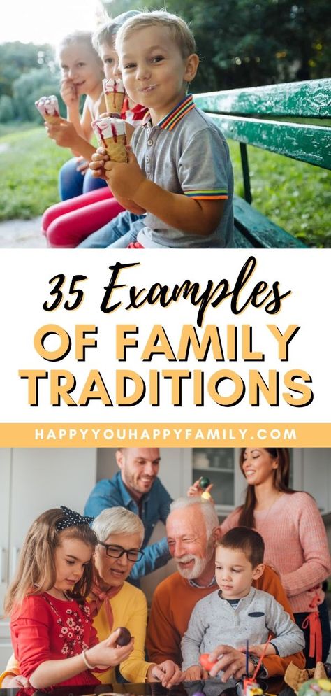 Here we are sharing 35 examples of family traditions. Feel free to start one or more of them today to create a close-knit family. If you want to nurture a strong family bond, here are the best family tradition examples, according to science, from everyday examples to annual family tradition ideas. Tradition Ideas, Playful Parenting, Traditions To Start, Parenting Tools, Parenting Done Right, Strong Family, Better Parent, Parenting Toddlers, Family Tradition