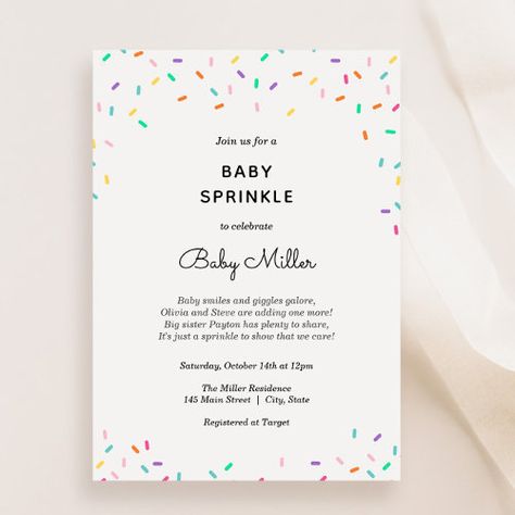 Colorful Sprinkles Baby Sprinkle Invitation #zazzle #weddinginvitations #birthdayinvitations #babyshowerinvitations #zazzleinvitations #monogram #businesscards #graduation #homedecor Sprinkle Invitation Wording, Baby Sprinkle Invitations Wording, Baby Sprinkle Ideas For Boys, Rainbow Baby Sprinkle, Baby Sprinkle Ideas, Baby Sprinkle Shower, Gender Neutral Rainbow, Sprinkle Baby Shower Invitations, Sprinkle Ideas