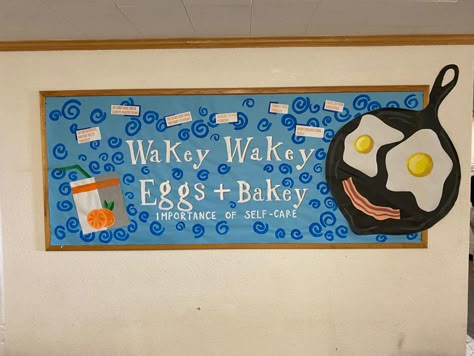 Breakfast Bulletin Board Ideas, Funny Bulletin Boards, Bulletin Boards College, Women History Month Bulletin Board, Pe Bulletin Boards, School Counseling Bulletin Boards, Res Life Bulletin Boards, Resident Assistant Bulletin Boards, Counseling Bulletin Boards