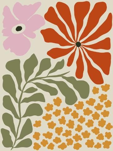 size: 12x9in Photographic Print: Mid-Century Blossom by Miho Art Studio : Plants Painted On Walls, Mid Century Botanical Art, Mid Century Floral Pattern, Mid Century Floral Wallpaper, Midcentury Modern Posters, Mid Century Modern Design Graphic, Mid Century Flowers, Mid Century Shapes, Mid Century Mural