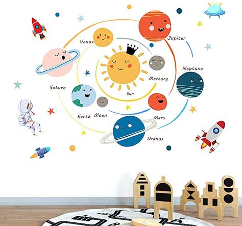 Daycare Playroom, Wall Decal Boys Room, Solar System Wall Decal, Baby Room Wall Decals, Baby Wall Stickers, Space Wall Decals, Large Wall Stickers, Nursery Bathroom, Playroom Classroom