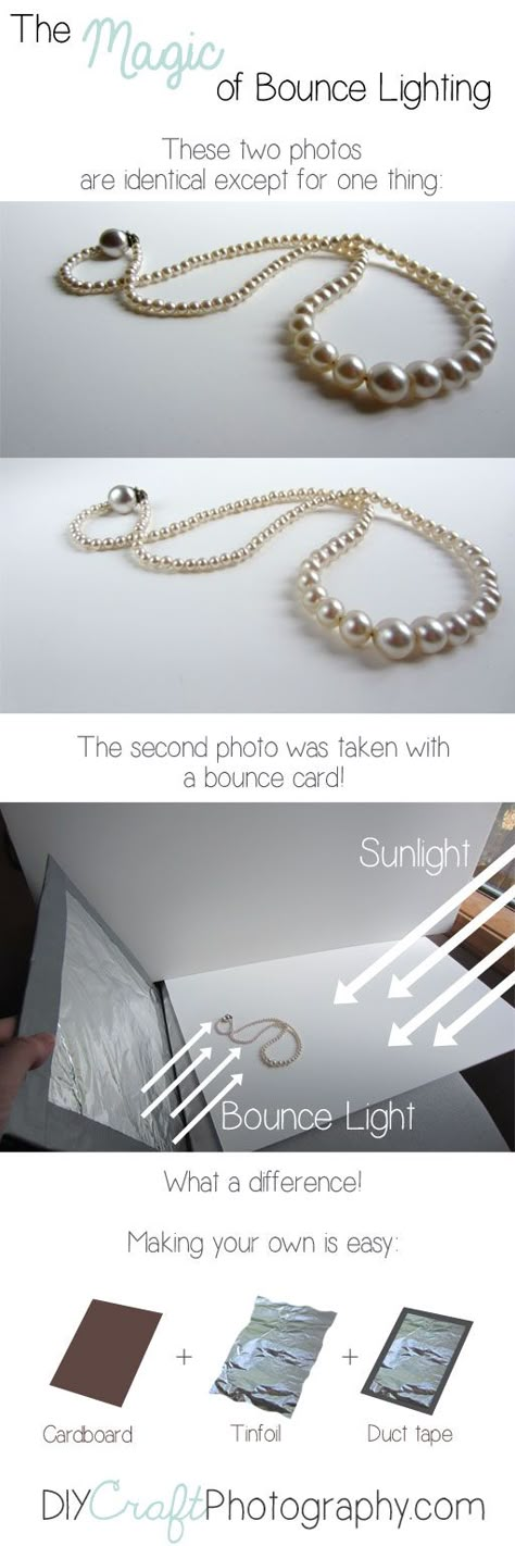 Bounce lighting is a simple (free!) trick that brightens shadows and makes your products look *great* in photos! Photographing Jewelry Ideas, Product Photography Diy, Craft Product Photography, Photographing Objects, Jewelry Photography Tips, Product Photography Tips, Foto Macro, Lighting Diy, Photographing Jewelry