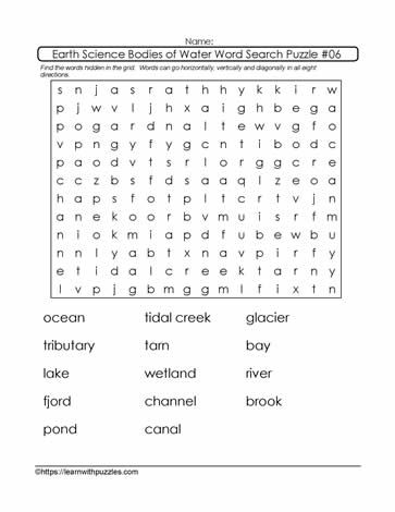 Bodies of Water - Wordsearch Puzzle Bodies Of Water Worksheet, Water Worksheet, Science Puzzles, Stem For Kids, Bodies Of Water, Stem Learning, Earth Science, Puzzles For Kids, Word Search