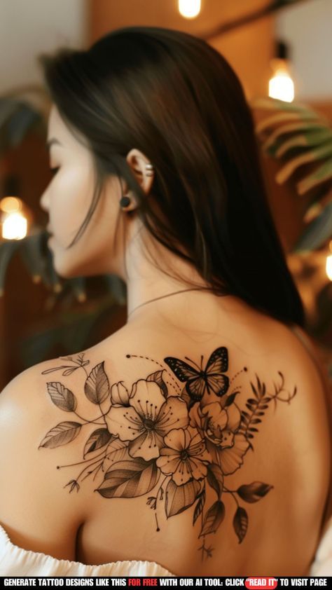 Tattoo Ideas Female Back Shoulder, Back Shoulder Tattoo Women, Sholdertatoos Women, Back And Shoulder Tattoo, Over The Shoulder Tattoo For Women, Back Floral Tattoo, Uncommon Tattoos, Womens Shoulder Tattoo, Back Shoulder Tattoos For Women