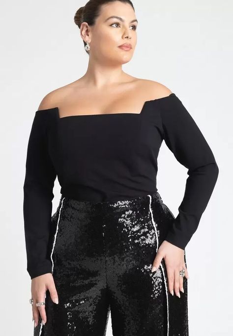 Square Neck Off The Shoulder Top | Eloquii Square Neck Top, Top Plus Size, Swimsuits For All, Off The Shoulder Top, Black Onyx, Square Neck, Plus Size Fashion, Women Long Sleeve, Plus Size Outfits