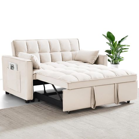 PRICES MAY VARY. 【3 IN 1 CONVERTIBLE SLEEPER SOFA BED】Easily converts from a loveseat to a chaise longue or sleeper with pull-out bed and auxiliary hand straps. Ideal for small spaces like dorms, apartments, and studios. 【3 LEVELS ADJUSTABLE BACKREST】The backrest adjusts to 3 angles (110°, 150°, 180°) for optimal comfort, perfect for sitting, lying, and sleeping. 【STORAGE POCKETS】Includes a side bag for convenient storage of TV remotes, cell phones, glasses, or books. 【VELVET SOFA BED】Crafted fr Loveseat Sofa Bed, Loveseat Sleeper Sofa, Convertible Couch, Pull Out Couch, Modern Sofa Bed, Modular Couch, Pull Out Sofa Bed, Loveseat Sleeper, Convertible Sofa Bed