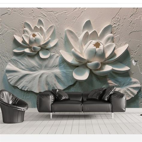 Relief Wallpaper, Lotus Flower Wallpaper, Lotus Sculpture, Lotus Wallpaper, 3d Wall Painting, 3d Wall Decor, Kids Wall Decor, Wall Decor Design, Mural Floral