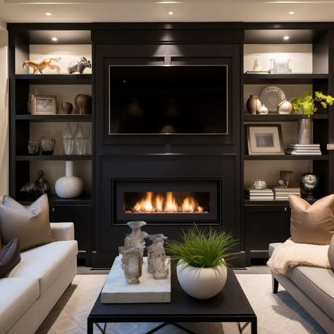 Symmetry Electric Fireplace Idea With TV Above Image Basement Electric Fireplace, Fireplace Ideas With Tv Above, Electric Fireplace Ideas With Tv, Fireplace Ideas With Tv, Tv Wall Unit Designs, Electric Fireplace Ideas, Above Fireplace Ideas, Wall Units With Fireplace, Tv Above Fireplace