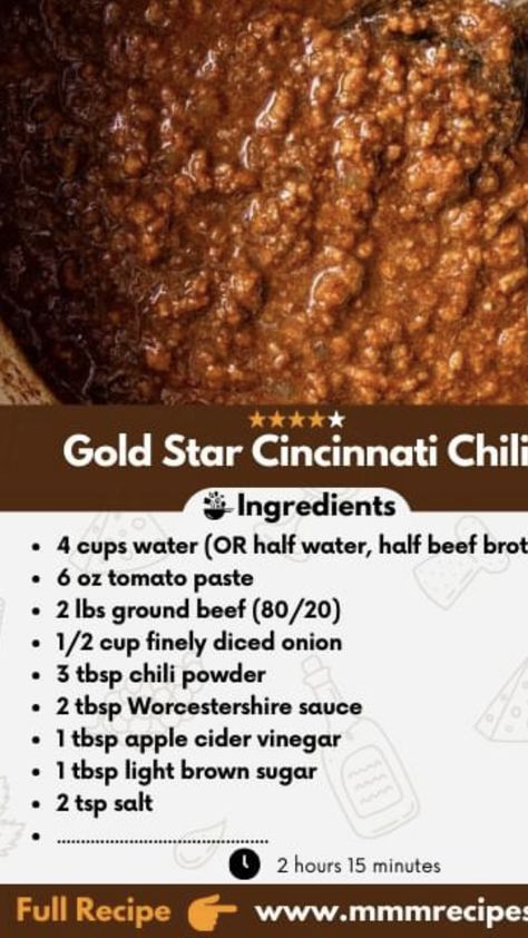 Gold Star Chili Recipe, Cincinatti Chili, Classic Chili Recipe, Cincinnati Chili, Kitchen Witch Recipes, Beef Meals, Best Chili Recipe, Traditional Chili, Chili Ingredients