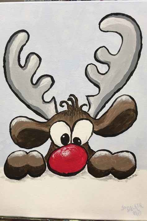 Rudolf Painting, Rudolf Drawing, Rudolph Painting, Reindeer Art Projects, Christmas Pictures To Draw, Painted Reindeer, Reindeer Drawing, Neat Gift Ideas, Pink Drawing