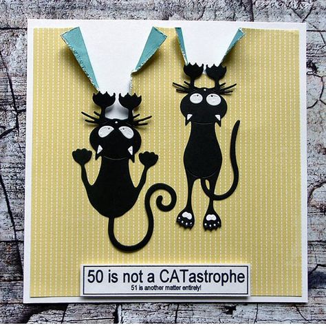 Birthday Cards Cat Theme, Cat Birthday Cards Handmade, Cat Birthday Cards, Cat Cards Handmade, Anniversaire Diy, Cat Birthday Card, Hand Crafted Cards, Bday Cards, Card Making Crafts