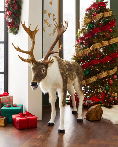 HEZFY Mark Roberts 65" Mechanical Nordic Deer Pre Lit Christmas Wreaths, Reindeer Sculpture, Reindeer Figure, Wonderland Decor, Purple Christmas Tree, Christmas Trimmings, Gold Christmas Tree Decorations, Teal Bedroom, Mark Roberts