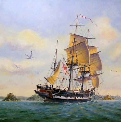 HMS Beagle. A Cherokee-class brig-sloop, launched from the Woolwich Dockyard. She was adapted as a survey barque and took part in three expeditions, the second of which was the voyage on which the young Charles Darwin began to form his theory of evolution. Hms Beagle, Maritime Painting, Ship Map, Uss Constitution, Maritime Art, Marine Painting, Marine Art, Ship Paintings, Boat Art