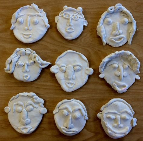 Ks1 Clay Ideas, Salt Craft For Kids, Model Magic Projects For Adults, Air Dry Clay Faces, Model Magic Kindergarten, Modeling Clay Kindergarten, Crayola Model Magic Clay Ideas, Clay Self Portraits, Crayola Model Magic Ideas