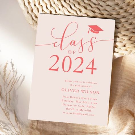 $2.65 | Class of 2024 Pink Graduation Party #graduation party invitation, grad party invite, college, university graduate, high school graduate, simple, typography, elegant, class of 2024, pink Pink Graduation Invitations, Pink Grad Party Ideas, Pink Graduation Party Invitations, Simple Graduation Party, 2024 Planning, Pink Graduation Party, Grad Party Invite, Holiday Party Bar, Typography Elegant