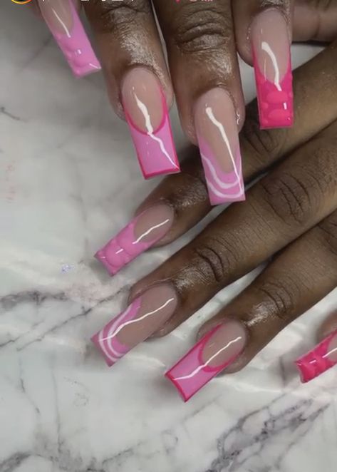 Two Tone Pink Nails, Two Tone French Tip Nails, Pink Nails Medium, French Tip Long Nails, French Tip Long, Nail Art French Tip, Nails Pink And White, Nail Art Pink, Pink And White Nails