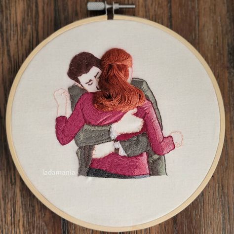 The Office Embroidery, Office Embroidery, Hair Embroidery, Jim And Pam, Thread Craft, Embroidery Canvas, Embroidery Wall, Embroidery Wall Art, Narnia Books