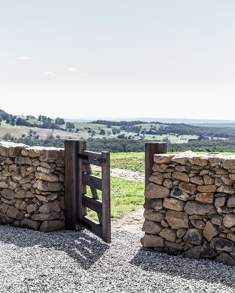 Barn Interior Design, Wall Gate, New England Garden, Collected Home, Outdoor Makeover, Timber Gates, Horse Arena, Stone Fence, Big Farm