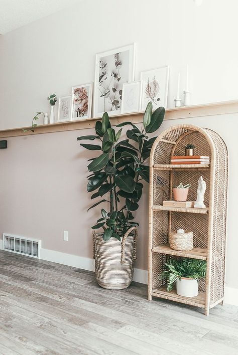 Picture Ledge Entryway, Entryway Shelf Decor, Rattan Arch Shelf Styling, Rattan Wall Shelf Decor, Bohemian Bookshelf, Rattan Entryway, Rattan Entryway Shelf, Entry Way Shelf, Rattan Wall Shelf Living Room