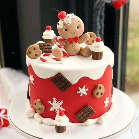 Xmas Theme Cake, Christmas Cakes With Fondant, Christmas Cake 2022, Birthday In December Ideas, Christmas Decor Ideas Food, Birthday Cake For Christmas, Christmas Design Cake, Christmas Cake Designs 2023, Christmas Party Cake Ideas