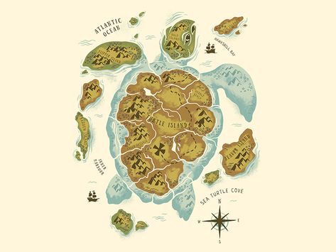 Turtle Island by Chris Phillips on Dribbble Map Crafts, Turtle Island, Island Map, Island Art, Island Design, Fantasy Map, Favorite Holiday, Abstract Prints, Vintage World Maps