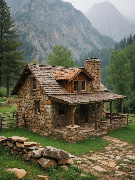 Hipstoric Home, Small Stone Cottage, Old English Cottage, Stone Cabin, Old Stove, Log Cabin Rustic, Small Cottage Homes, Stone Cottages, House Floor Design