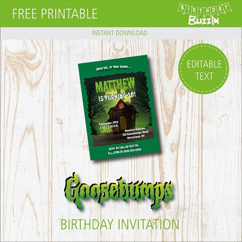 If you’re planning a Goosebumps birthday party, these free printable Goosebumps birthday party invitations are the perfect way to invite guests to your scary shindig. Goosebumps Birthday Party, Goosebumps Birthday, Goosebumps Party, Party Invitations Birthday, Favor Bag Toppers, Goosebumps Books, Birthday Party Printables, Invitations Birthday, Addressing Envelopes