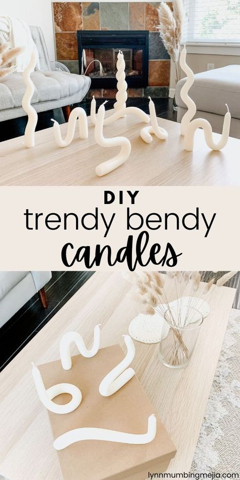 DIY Trendy Bendy Twisty Candles | Lynn Mumbing Mejia Twisty Candles Diy, Bent Candle Sticks Diy, Bending Candles Diy, Painted Candle Designs, How To Bend Candles, How To Make Bendy Candles, Diy Candle Molds Ideas, Diy Bendy Candles, Candle Stick Crafts