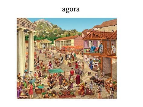 Chapter 4: section 1 Agora: In a Greek city you would find an agora in the center of the city. They used this space in order to hold gatherings, entertainment, and have markets. Rome Market, Greek Mythology Quotes, Greece People, Ancient Greece Aesthetic, Ancient Athens, Classical Greece, Rome Antique, Ancient Greek Art, Roman City