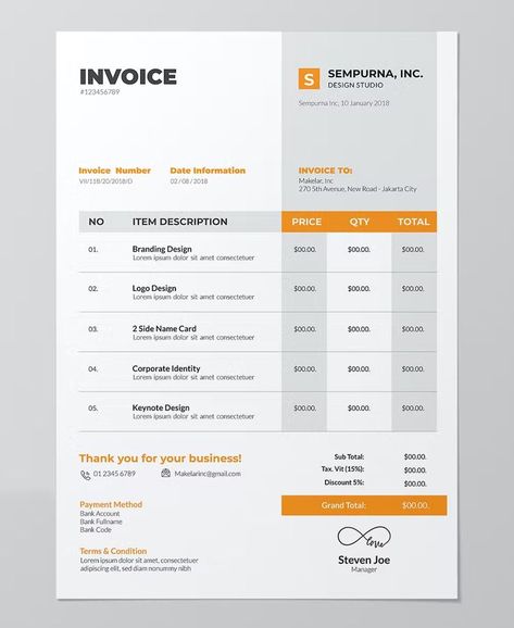 Clean Invoice Design Template AI, EPS Company Document Design, Quotation Design, One Pager Design, Invoice Layout, Invoice Design Template, Keynote Design, Business Invoice, Table Template, Create Invoice