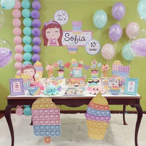 FIDGET TOYS / POP IT Birthday Party Ideas | Photo 1 of 17 Pop It Birthday Party Theme Decor, Fidget Birthday Party Ideas, Pop It Party Ideas, Fidget Birthday Party, Popit Birthday, Birthday Candy Poster, Fidget Toys Pop It, Fidget Party, It Birthday Party