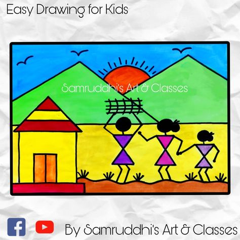 Easy Drawing For Class 3rd, Drawing For Class 4th, Dumbo Drawing, Colourful Drawing, Basic Drawing For Kids, Drawing Pictures For Kids, Preschool Creative Art, Warli Painting, Butterfly Art Drawing