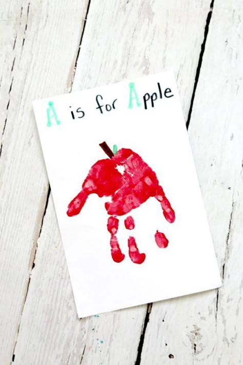 Apple Hand Print, Apple Handprint, Letters Activities, Children Projects, Letter Book, A Is For Apple, Infant Art, August Crafts, Abc Crafts