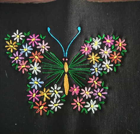 Jeans Bordado, Silk Ribbon Embroidery Patterns, Flower Pattern Drawing, Embroidered Tops, Simple Hand Embroidery Patterns, Butterfly Designs, Patch Jeans, Simple Embroidery Designs, Hand Embroidery Patterns Flowers