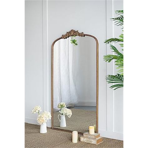 House of Hampton® Janasha Arch Metal Floor Mirror | Wayfair Large Black Mirror, Large Gold Mirror, Leaning Against Wall, Baroque Mirror, Arched Mirror, Gold Baroque, Style Baroque, Vintage Floor, Metal Floor