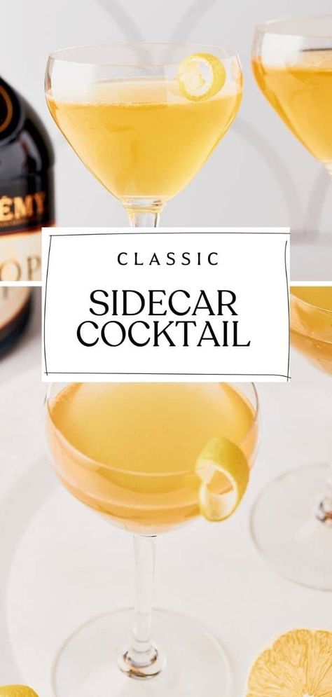 Looking for a classic cocktail recipe to ring in the new year? Look no further than this delicious Sidecar cocktail. This drink is made with cognac, triple sec, and lemon juice - perfect for celebrating in style! Add a sugar rim to your coupe glass for an extra touch of sweetness. Cheers! #sidecar #cocktail #classiccocktail Sidecar Drink, Brandy Sour, Seasonal Vegan Recipes, Sidecar Cocktail, New Year's Drinks, Sour Drink, Classic Cocktail Recipes, Vegan Drinks, Ring In The New Year