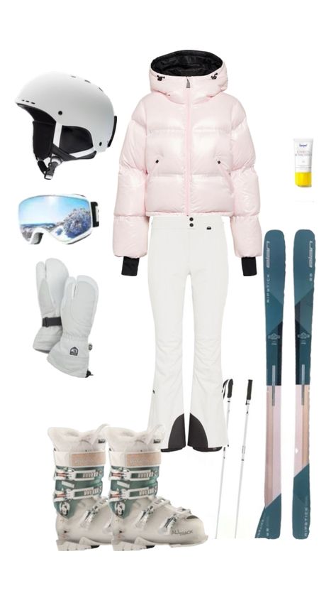 Ski Aesthetic Outfits, Colorado Aesthetic Outfits, Pink Ski Outfit, Cute Skiing Outfit, Ski Outfit Aesthetic, Cute Snowboarding Outfits, Skiing Aesthetic Outfits, Ski Trip Essentials, Winter Ski Fashion