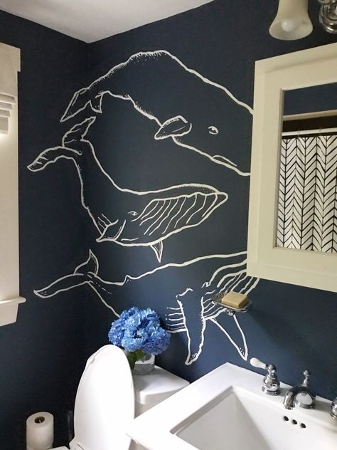 Whale Mural, Nautical Mural, Bathroom Wall Mural, Sea Murals, Ocean Mural, Ocean Room Decor, Bathroom Mural, Whale Decor, Whale Wall Art