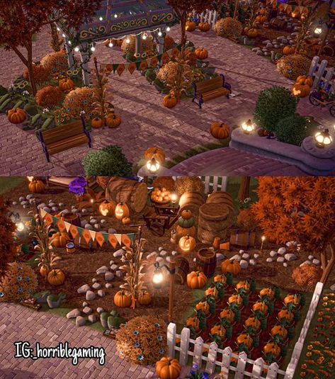 Dream Light Valley Farm Ideas, Pumpkin Patch Dreamlight Valley, Dreamlight Valley Halloween Ideas, Disney Dreamlight Valley Design Halloween, Fall Dreamlight Valley, Dreamlight Valley Design Ideas Halloween, Disney Dreamlight Valley Pumpkin House, Dreamlight Valley Fall Design Ideas, Dreamlight Valley Fall Decor