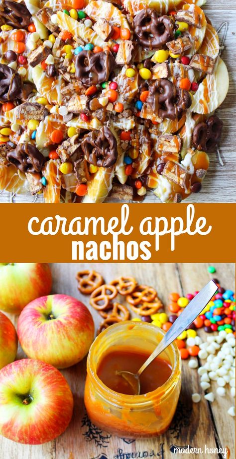 Candy Apple Nachos, Caramel Apple Nachos, Caramel Apple Desserts, Dessert Nachos, Apple Nachos, Nacho Bar, Caramel Apples Homemade, Chocolate Covered Apples, Apple Bars