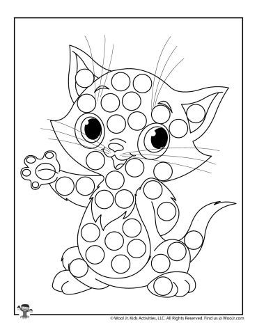 Animal Dot Marker Coloring Pages | Woo! Jr. Kids Activities : Children's Publishing Pet Dot Marker Pages, Cat Math Activities Preschool, Dot Coloring Pages, Dot Marker Printables, Halloween Activities Preschool, Marker Coloring, Dot Marker Activities, Animal Activities For Kids, Halloween Countdown Calendar