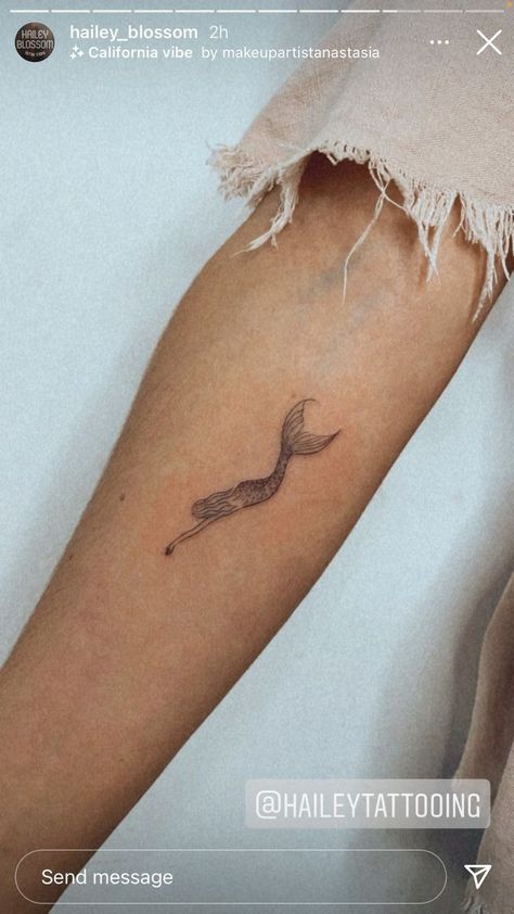 Mermaid Tattoos Minimalist, Reading Mermaid Tattoo, 3 Mermaids Tattoo, Tiny Mermaid Tattoo Simple, Mermaid Fineline Tattoo, Mermaid Tattoo Aesthetic, Mermaid Fine Line, Mermaid Fine Line Tattoo, Mermaid Tattoo Minimalist