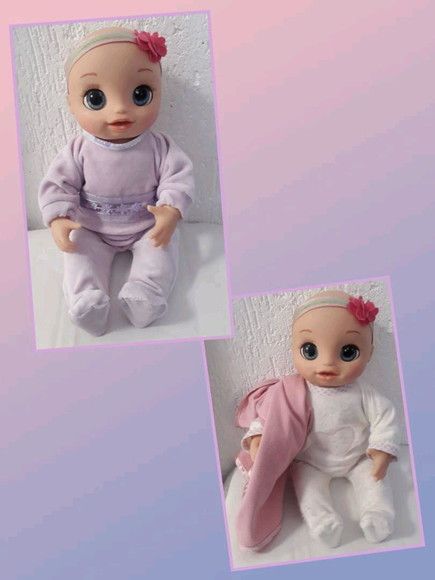 Para Boneca Baby Alive Meu querido bebê ou do mesmo tamanho.    Kit contém 2 Macacões e 2 cobertinha.    Enviaremos exatamente como foto acima. Baby Alive